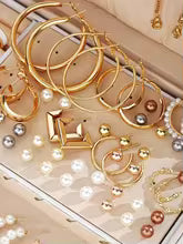 86pcs/Set Elegant Pearl Earrings Multi-Layered Necklace Ear Studs Rings 4-In-1 Jewelry Set For Women Daily Wear Gift (No Box)
